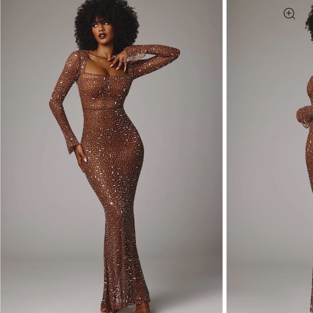 Oh Polly Brown Sequin Maxi Dress